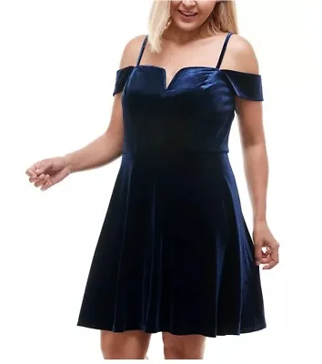 $20.80 • Buy City Studios Trendy Women's Plus Size Off-The-Shoulder Navy / Rose Velvet Dress