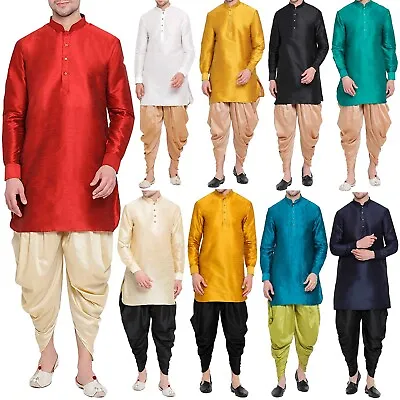 Men's Dhoti Kurta Pant Set Dupion Silk Ethnic Kurta Pyjama Wedding Wear Dress • £25.68