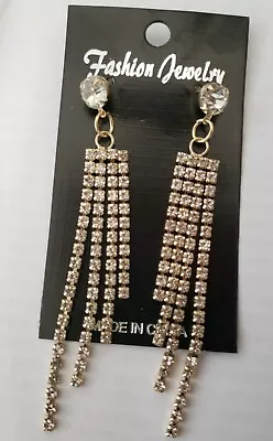 Gold-color Rhinestone Chandelier Earrings • $7.30