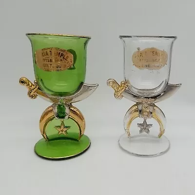 2 Masonic Shriner Glasses 1899 Syria Temple Sword Lion Pittsburgh PA Green Clear • $150