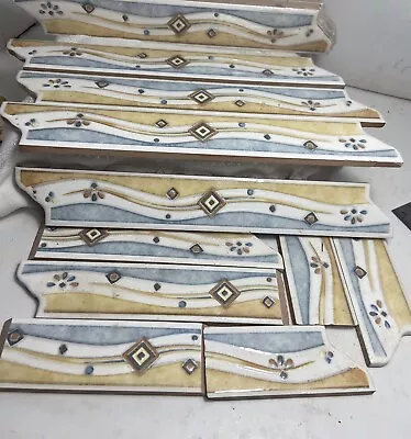 Glazed Ceramic Decorative Edge Tile X8+ NEW Southwest Neutral Blue Tan White • $22