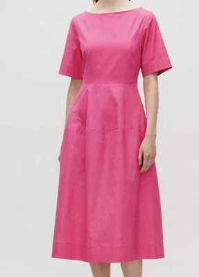 $75 • Buy Cos Hot Pink Short Sleeve Waisted Cotton / Silk Lined Dress, Size 8 (EUR 36)