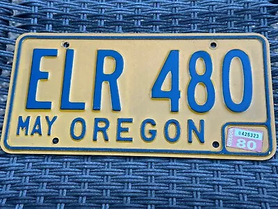 1980  OREGON   License Plate   ***   1975 BASE WITH  '80 ORE STICKER  ** MAY • $16.75