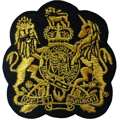 Royal Coat Of Arms Patch Iron Sew On Embroidered Badge UK England GB Black Gold • £2.79