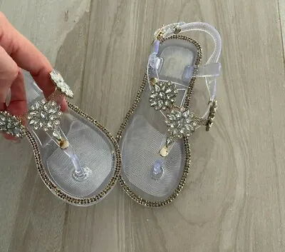 £10.05 • Buy RIVER ISLAND Mini Kids Girls White Clear Jelly Jewellery Sandals Shoes Size 26 9