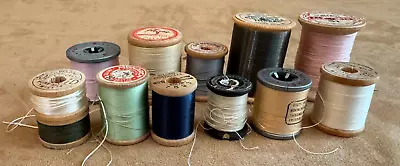 Vintage Lot 12 Coats & Clark Mercerized Wooden Spool Sewing Thread Silk Nylon • $21.50