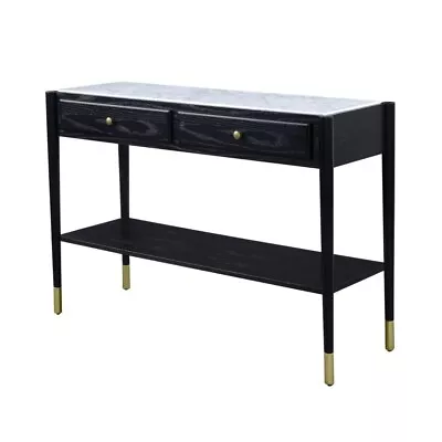 Acme Furniture 2-Drawer Marble Top Sofa Table With Bottom Shelf In Black • $373.10