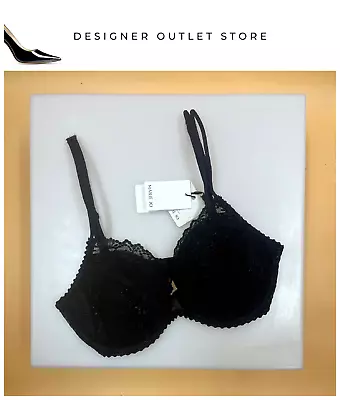 Marie Jo Bra Plunge Size UK 34E Underwired Lightly Padded Lacy - Black • £50