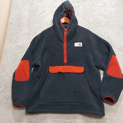 North Face Hoodie Mens XL Blue Red Sherpa Campshire Fleece Pullover Quarter Zip • $39.47