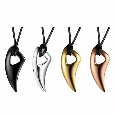 Men's Stainless Steel Spear Wolf Teeth Pendant Leather Chain Necklace Adjustable • $8.99