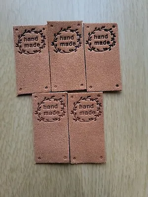 5x Faux Leather Handmade Labels Sew On Brown • £2