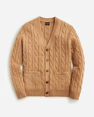 $350 NWT J. Crew Camel Heather Toffee L Mens Cable Heavyweight CASHMERE Cardigan • $250