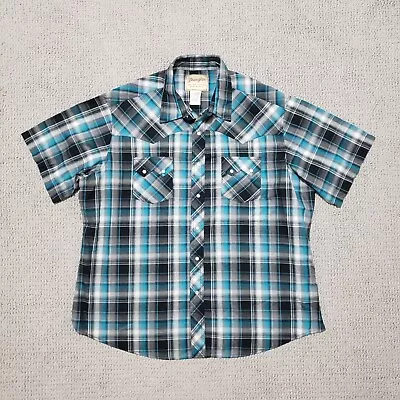 Wrangler Shirt Mens 2XL Blue Plaid Pearl Snap Western Cowboy Short Sleeves XXL • $16