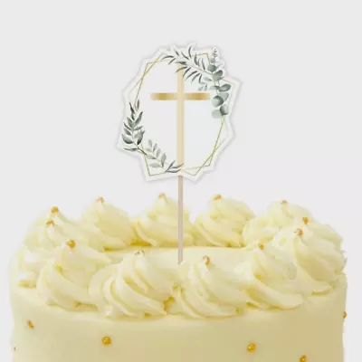 £2.69 • Buy Gold Cross Cake Topper - Christening Communion Confirmation Religious  Party