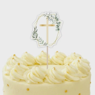 £2.69 • Buy Gold Cross Cake Topper - Christening Communion Confirmation Religious  Party