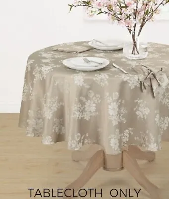 Town Country Tablecloth Spring Jubilee Floral Damask Natural Beige Round 70  NEW • $29.99