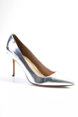 J Crew Womens Leather Pointed Toe Slide On Pumps Silver Metallic Size 7.5 • $42.69