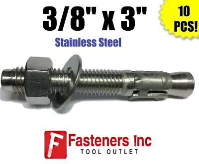 (QTY 10) 3/8  X 3  Concrete Wedge Anchor Stainless Steel Grade 304  • $22.99