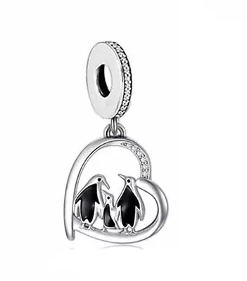 Love Heart Penguin Family Children Baby Bead Sterling Silver 925 • £17.98