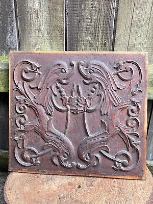 £84.97 • Buy Antique CARVED MYTHICAL CREATURES PANEL Plaque Architectural Furniture Folk Art