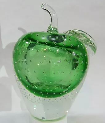 Art Glass Apple Paper Weight Green Clear Bullicante  Sommerso 5 Inches Tall • $18