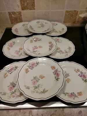 9~Mount Clemens Pottery Co~7.25  Salad Plates~Apple Blossom~Silver Trim(B16) • $39.99