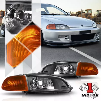 Black Housing Clear Lens Headlight+JDM Amber Corner For 92-95 Honda Civic 2/3Dr • $61.45