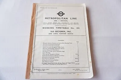 1967 Metropolitan Line Underground Tube Working Railway Timetable No 222 • £29.99