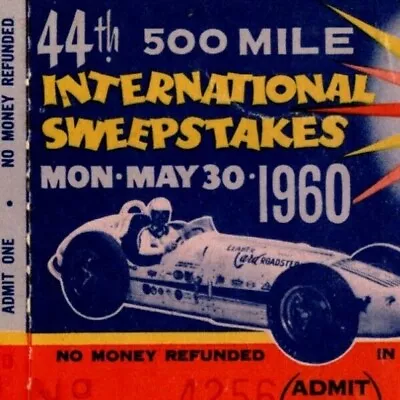  Indy 500 1960 Ticket Stub -  500 Mile Intl. Sweepstakes  $2 Adm. #4256 • $44.99