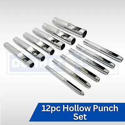 Hollow Punch Set 12pc Precision Leather Plastic Gasket Hole Cutter 3m-19mm DIY • £8.99