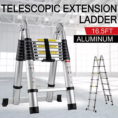 16.5FT Heavy Duty Multi-Purpose Aluminium Telescopic Ladder Extendable A-Frame • $125.80