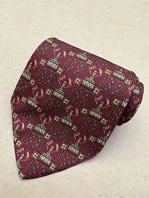 Authentic SALVATORE FERRAGAMO Flag Men Design On Navy Brown 100%Silk Necktie Tie • $25.69