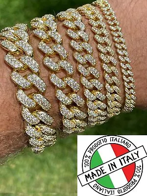 Men's Real Miami Cuban Link Bracelet Iced CZ Out 14k Gold Plated 925 Silver ICY • $260.09