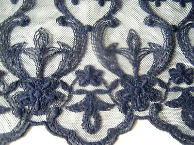 Antique Lace Mesh Trim Needle Run Lace Dark Navy Blue Nice Design Scalloped 50  • $25.99