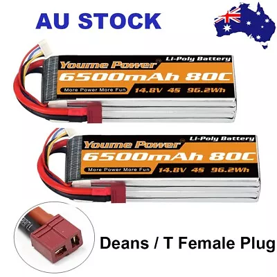 $129.99 • Buy 2pcs Youme 6500mAh 4S 80C LiPo Battery 14.8V Deans For RC Drone Airplane Truck