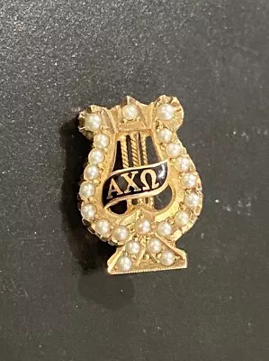 Vintage 10K Gold Enamel Seed Pearl Alpha Chi Omega Fraternity College Pin • $125