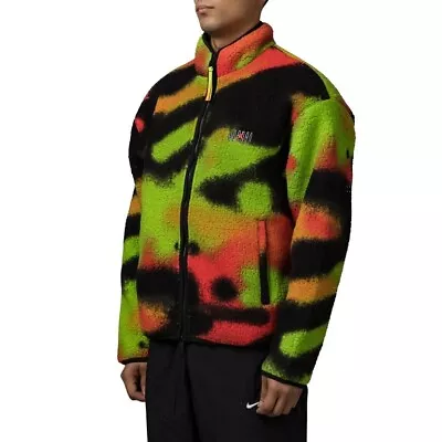Nike Jordan Flight MVP Fleece Full Zip Green Spray Effect Cozy Jacket DV1611 2XL • $48