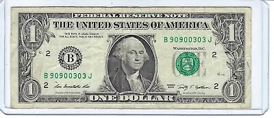 $1 Dollar Bill Note 2009 Fancy Serial Number TRINARY 4 Of A Kind 0s B90900303J • $5
