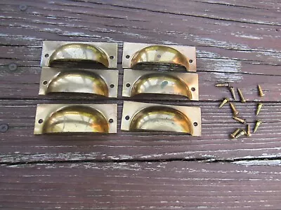 $29 • Buy 6 Vintage Brass Appearance Steel Cup Drawer Pulls/ Screws Are Brass