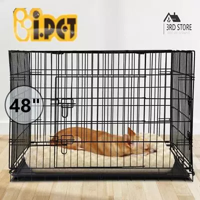 I.Pet 48  Dog Cage Pet Crate Puppy Foldable Metal Kennel Portable 3 Doors XXL • $95