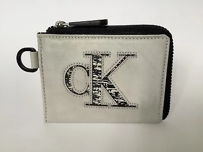 New Calvin Klein Jeans Grey Leather RFID Corner Zip Coin Card Case Boxed • £29.90