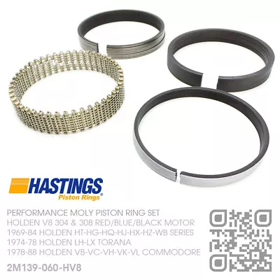 Hastings +0.060  Moly Piston Rings V8 308 5.0l Red Motor [holden Lh-lx Torana] • $152.50