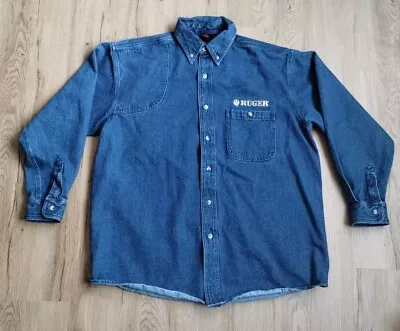 Ruger Denim Shooting Shirt Jacket Mens Size L Blue Jean Embroidered • $29.99