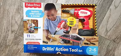 Fisher-Price Drillin' Action 11-Play Pieces Tool Set New/Factory Sealed • $13