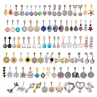 1PC Surgical Steel Belly Button Ring Gem Curved Navel Ring Barbell Piercing 14G • $7.99