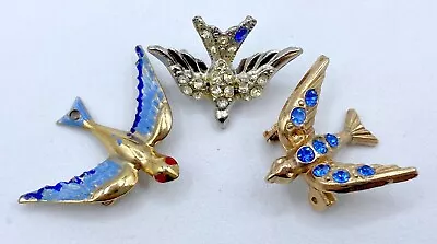 B8-753 Lot Of 3 Enamel Gold Vintage Brooch Pin Animal Birds Crystal • $5.99