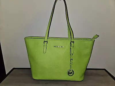 MICHAEL KORS Large Jet Set Travel Tote Saffiano Leather Shoulder Bag Pear Green • $119.99