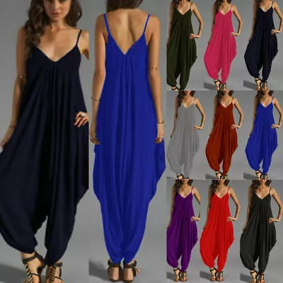 £10.99 • Buy Womens Casual Jumpsuit Ali Baba Harem Baggy Playsuit Long Ankle Cami Strrpy 