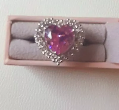 Sterling Silver Pink Diamonique Heart Ring QVC . • £22.50
