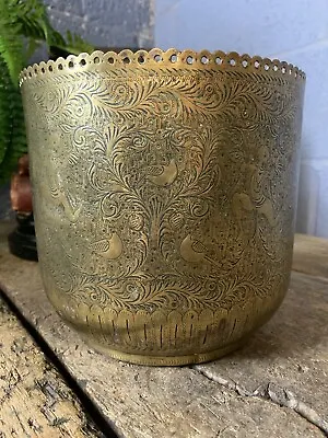 Antique Engraved Pot Planter Indian Scalloped Bronze Brass Gold Dancing Deity • $84.67